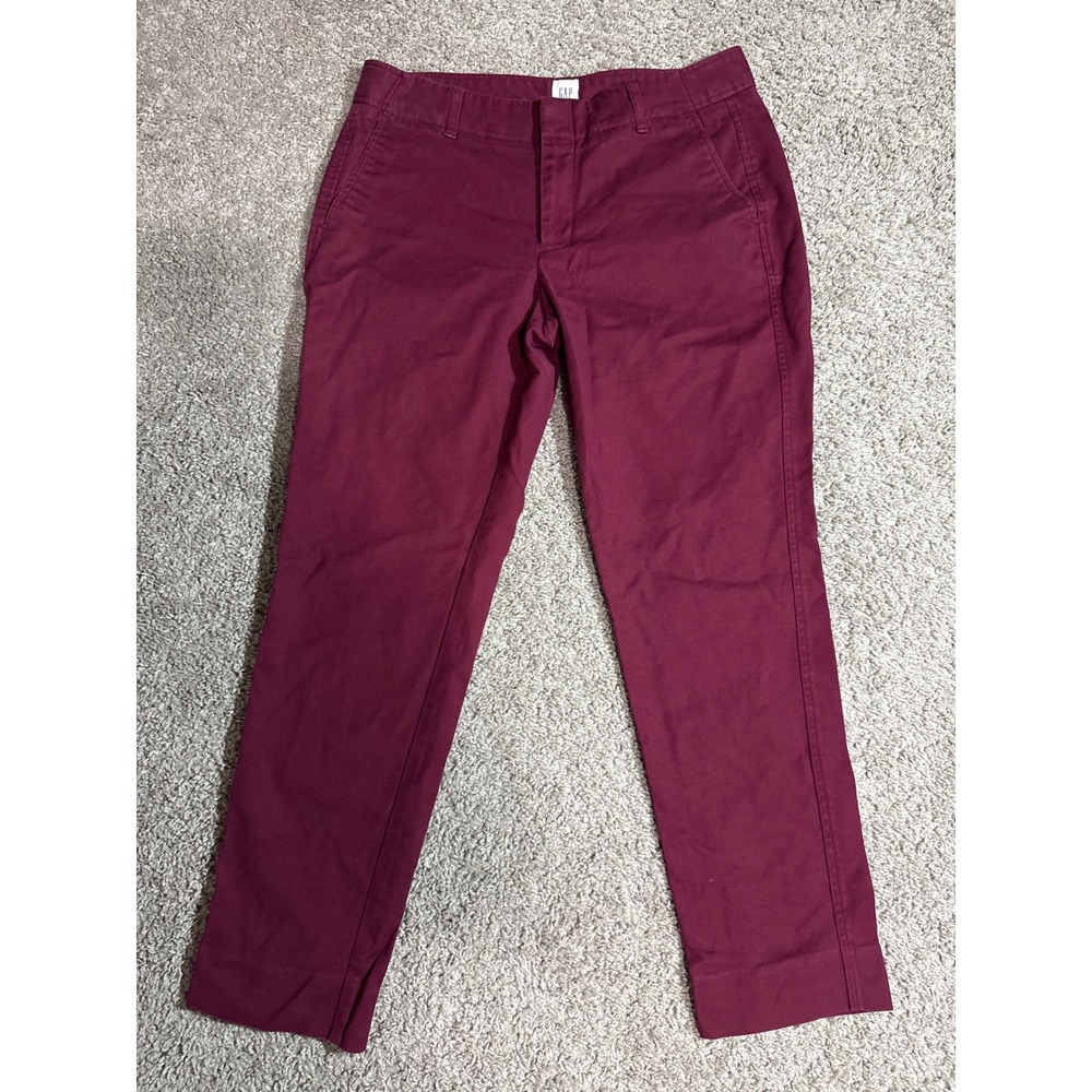 Gap Slim Crop Pants Womens 4R Burgundy Maroon Stretch Chino Trousers